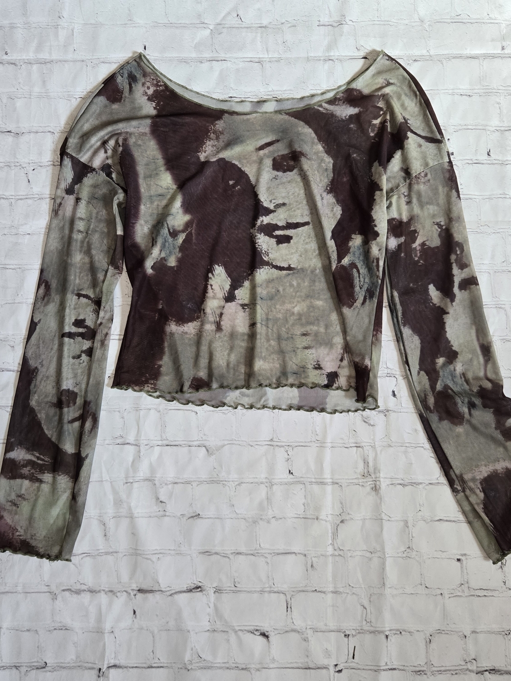 Cider off the shoulder micro mesh fairy grunge y2k cyber top sz XL Lettuce Hem